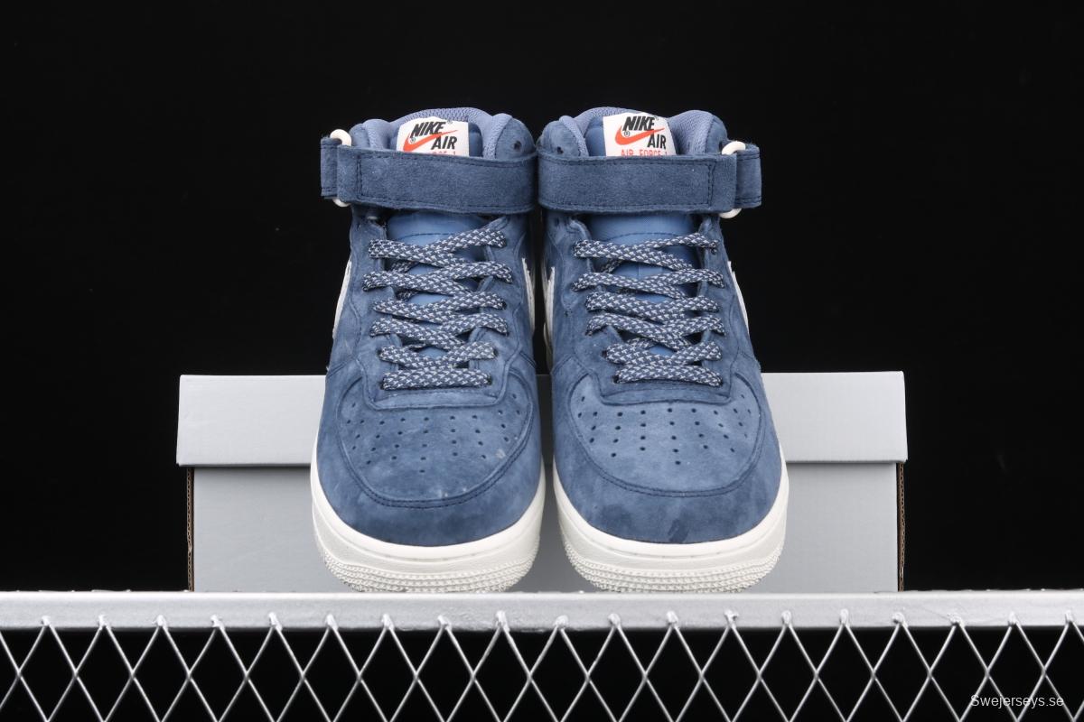 NIKE Air Force 1' 07 Mid dark blue suede 3M reflective casual board shoes AA1118-007