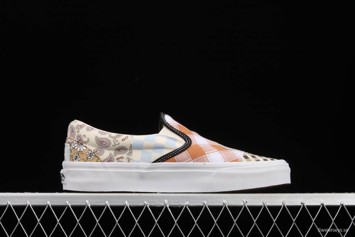 Vans Slip On retro limited white cashew flower splicing asymmetrical chessboard low upper board shoes VN0A5A084201