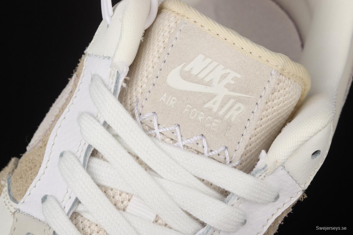 NIKE Air Force 11607 Beach Coconut Milk Leather Milk Tea splicing low-top leisure sports board shoes DD6618-100