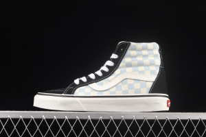 Vans SK8-Hi cream blue checkerboard high upper shoes VN0003CAI8C