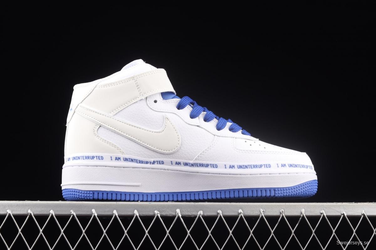 NIKE Air Force 1x 07 Mid x Uniterrupted white and blue graffiti James co-signed the same 3M reflective medium side leisure sports board shoes CT1206-600