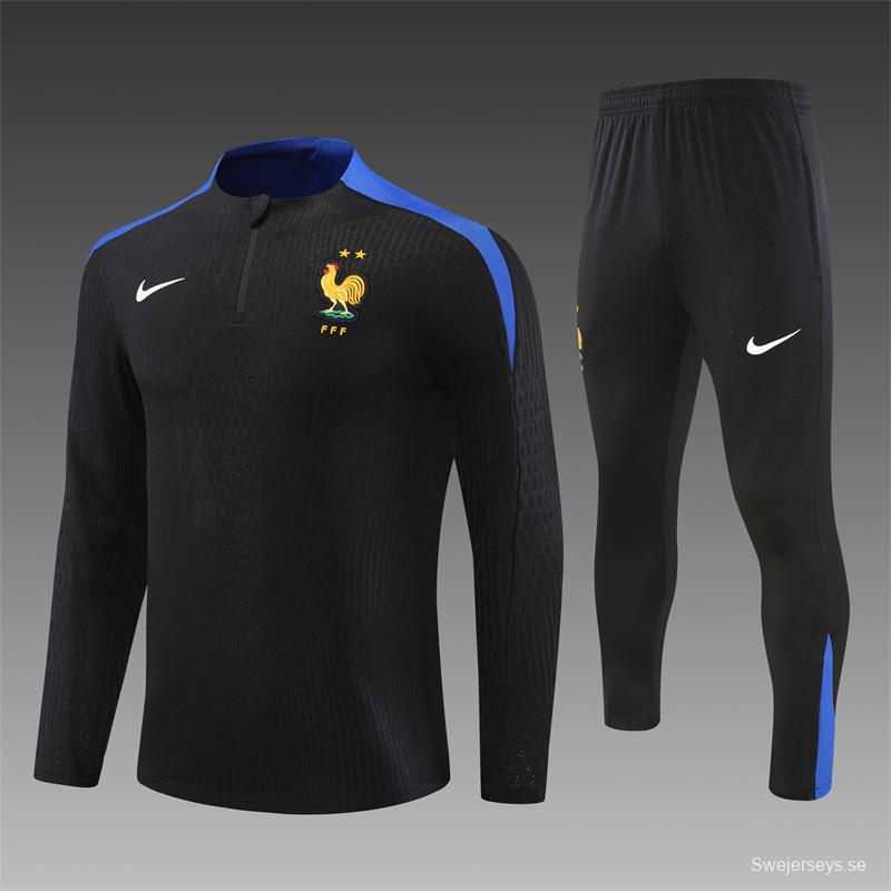 Player Version 2024 France Black Half Zipper Jacket+Long Pants